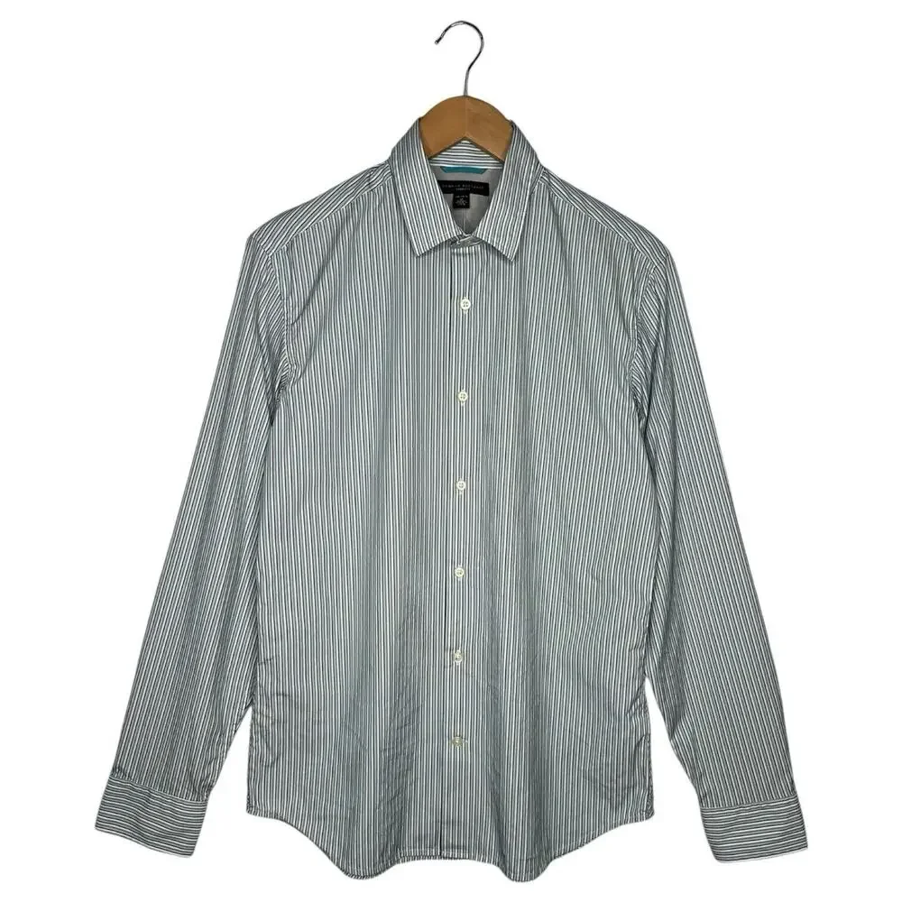New Banana Republic Shirt Mens M Slim Fit Striped Button Up Long Sleeve Green